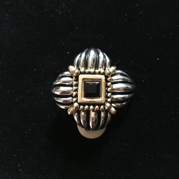 Vintage Retro 80's Designer Clip-On Earrings Silver Gold Gemstone Women's Chunky - Picture 11 of 12